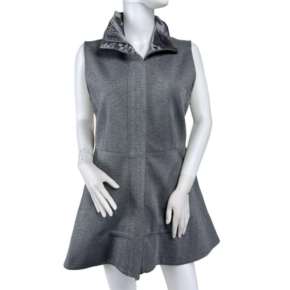 Luii Gray Ponte Knit Gray Zip Lagenlook Tunic Top Dress Flare Hem Sleeveless S